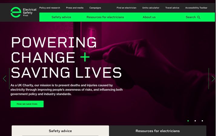 Screenshot of electricalsafetyfirst.org.uk