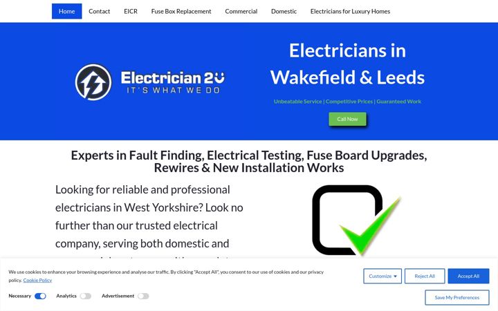 Snimka zaslona za electrician2u.co.uk