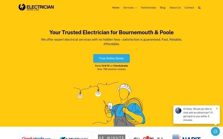 Screenshot of electrician4hire.com