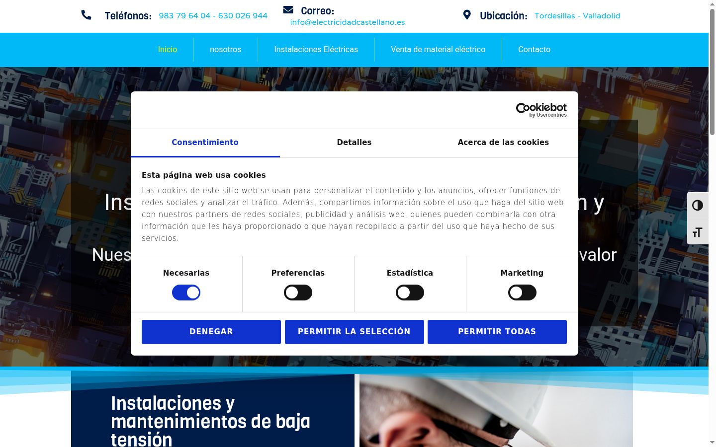 Captura de ecrã do banner de consentimento apresentado antes de qualquer interação