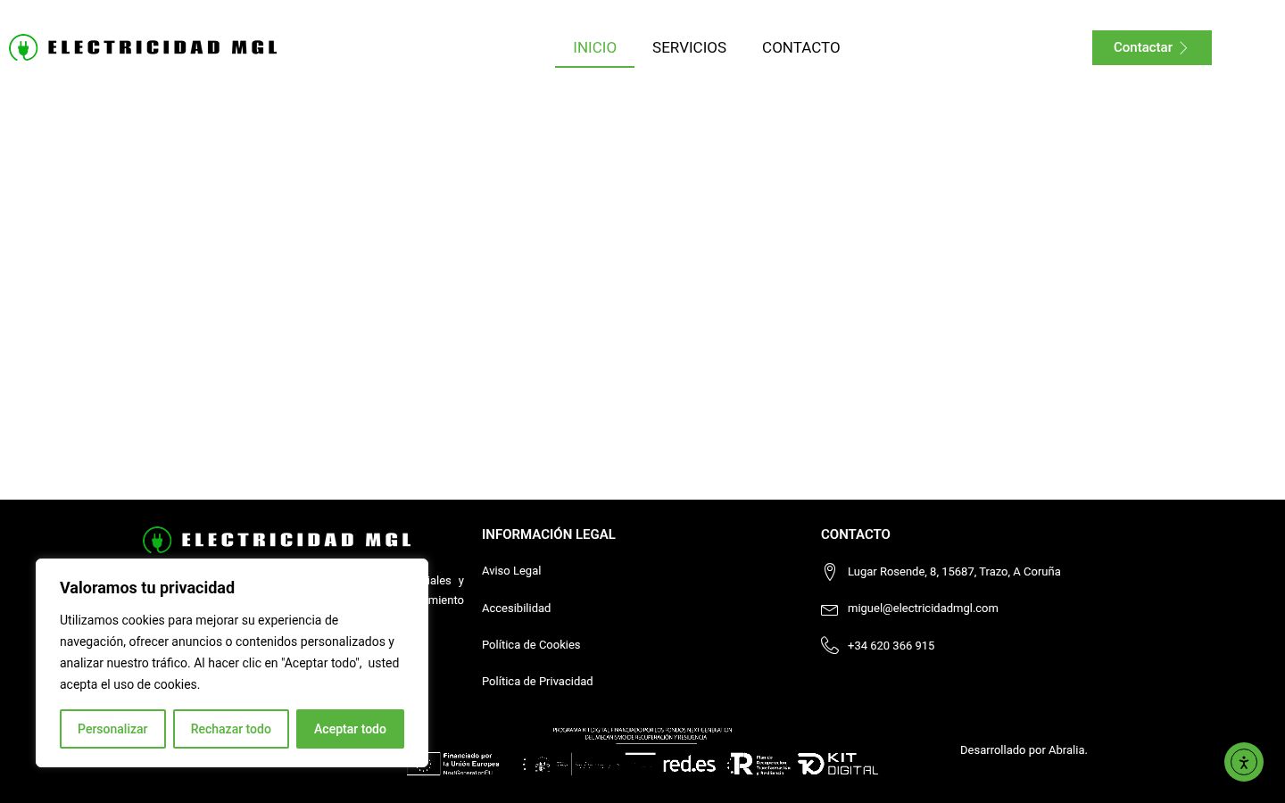 Captura de pantalla del banner de consentimiento mostrado antes de cualquier interacción