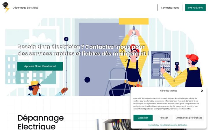 Screenshot stránky electriciendepann.fr