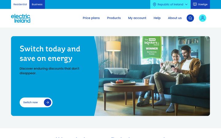 Screenshot of electricireland.ie