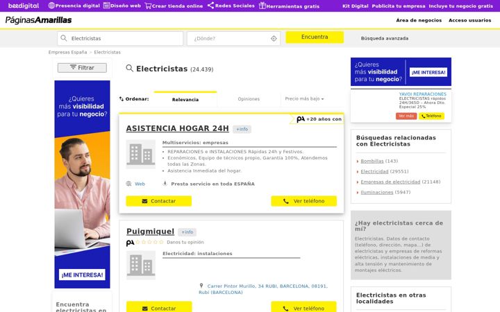 Posnetek zaslona electricista-electrico.es