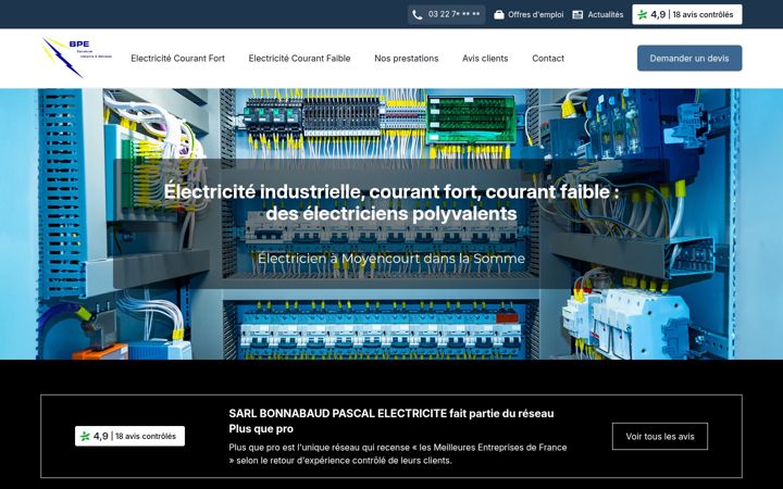 Screenshot stránky electricite-bpe.fr
