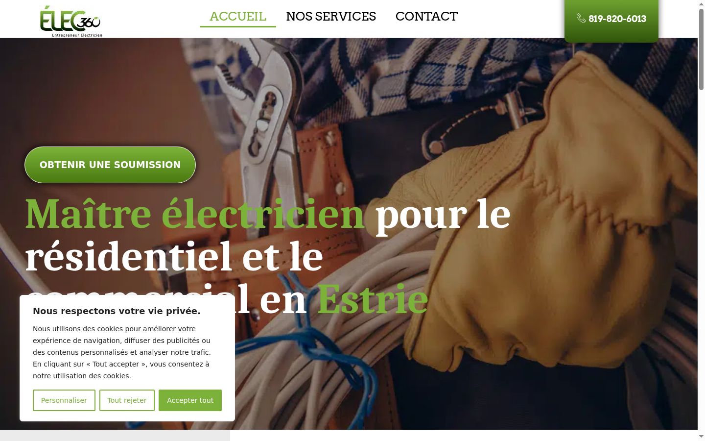 Capture d'écran de la bannière de consentement affichée avant toute interaction