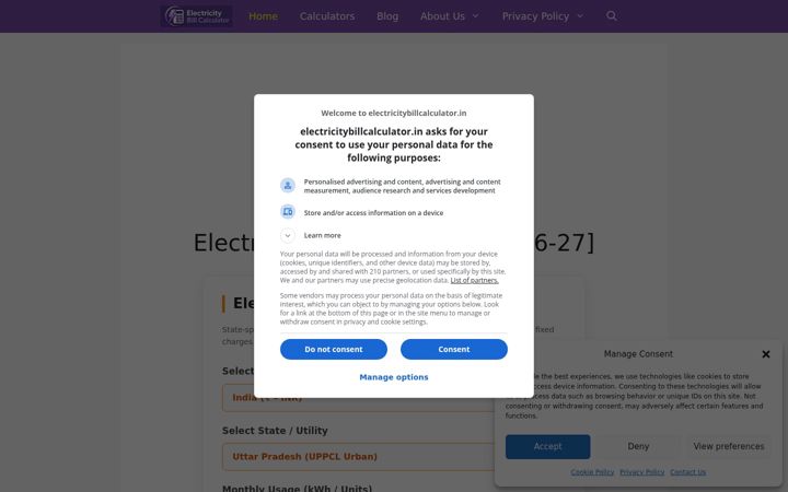 Screenshot of electricitybillcalculator.in