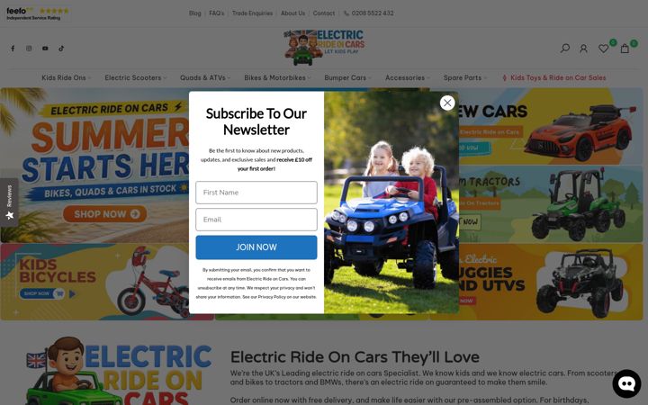 Skärmbild av electricrideoncars.co.uk