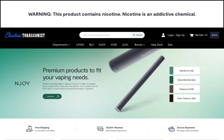 Screenshot of electrictobacconist.com