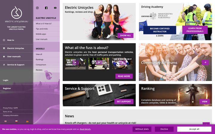 Screenshot of electricunicycles.eu
