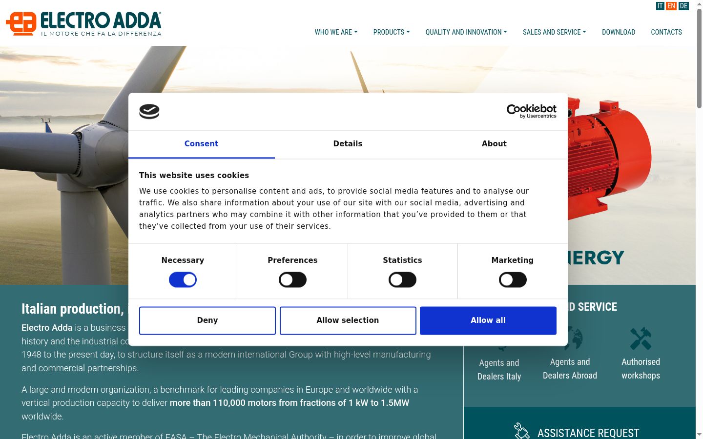 Screenshot del banner di consenso mostrato prima di qualsiasi interazione