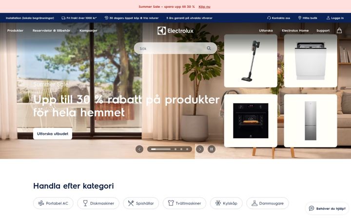 Screenshot stránky electrolux.se