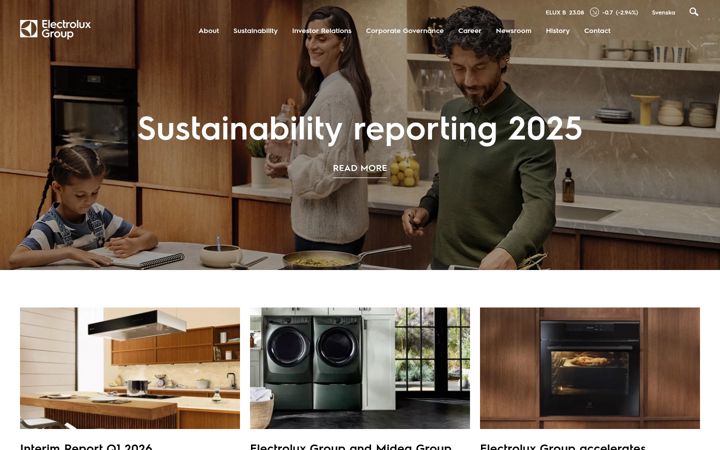Screenshot of electroluxgroup.com