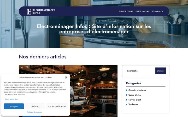 Screenshot stránky electromenagerinfos.fr