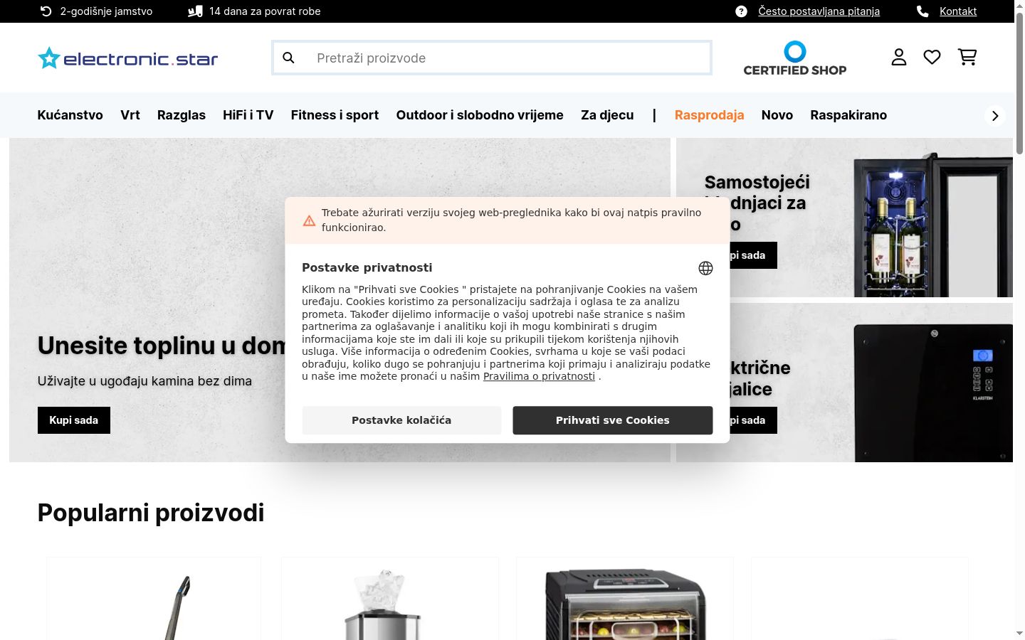 Képernyőkép a bármilyen interakció előtt megjelenő hozzájárulási bannerről