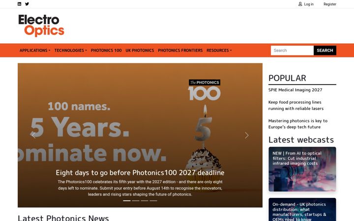 Screenshot of electrooptics.com
