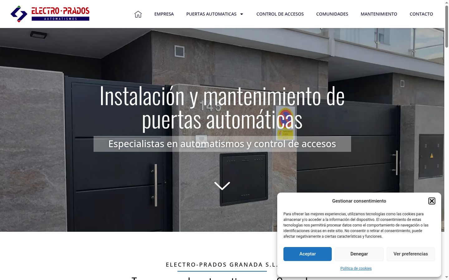 Captura de pantalla del banner de consentimiento mostrado antes de cualquier interacción