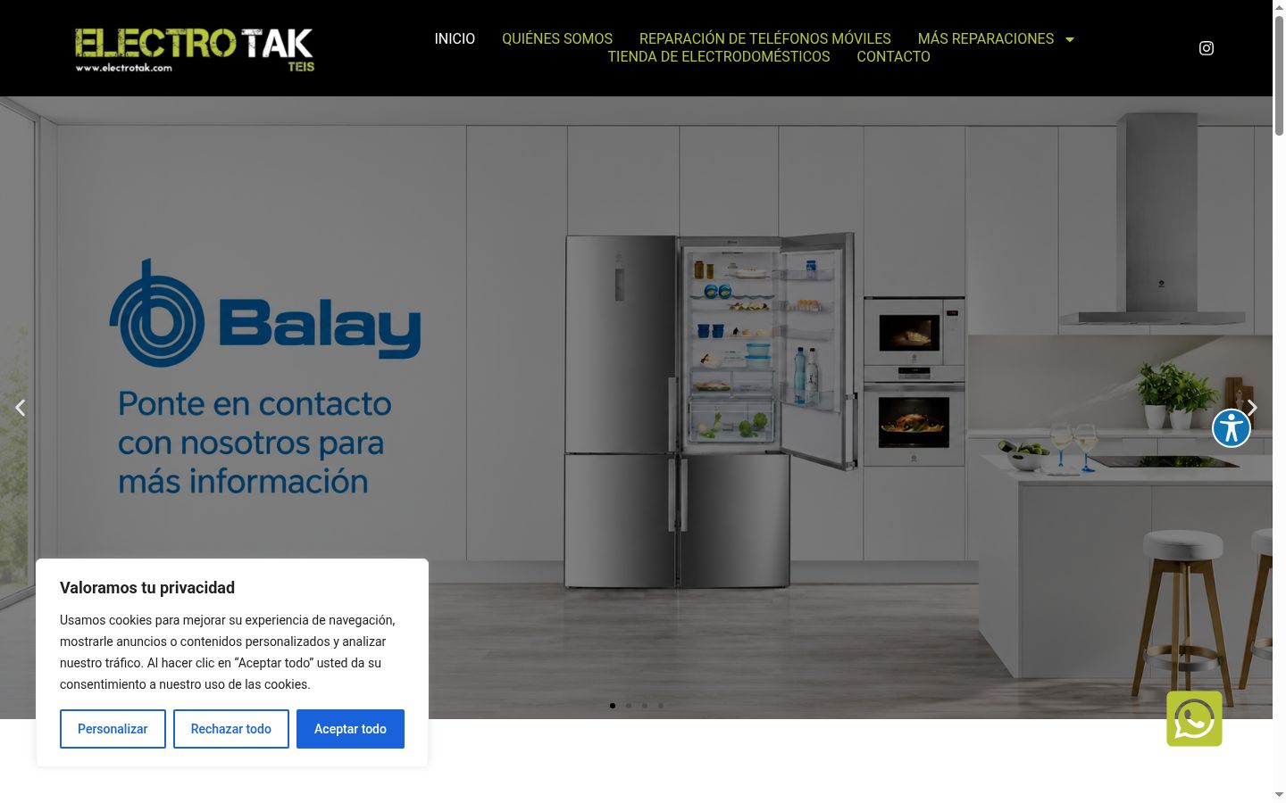 Captura de pantalla del banner de consentimiento mostrado antes de cualquier interacción
