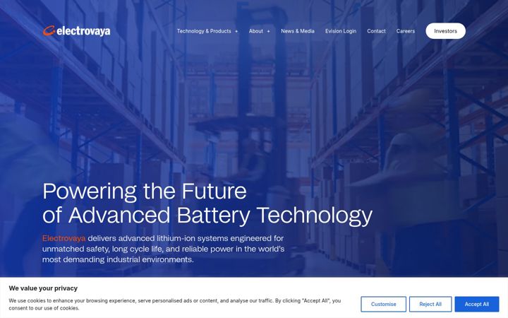 Screenshot of electrovaya.com