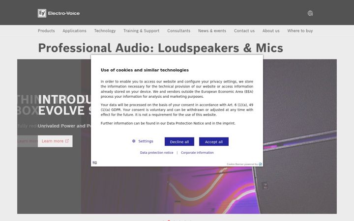 Screenshot of electrovoice.com