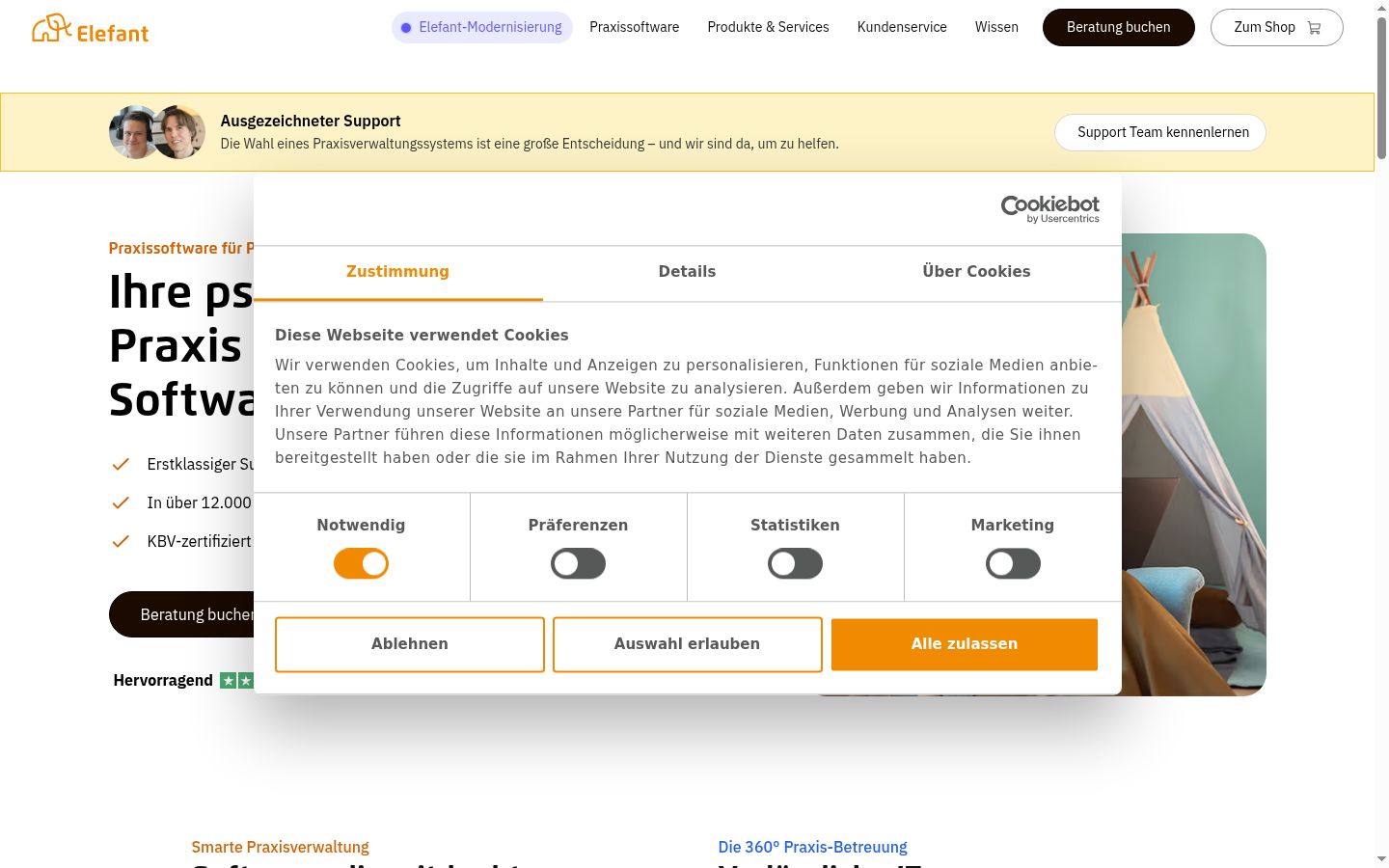 Captura de pantalla del banner de consentimiento mostrado antes de cualquier interacción