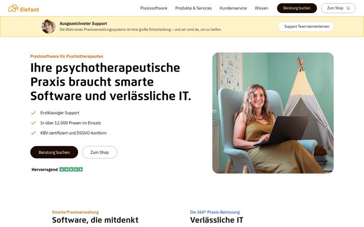 Screenshot van elefant-praxissoftware.de