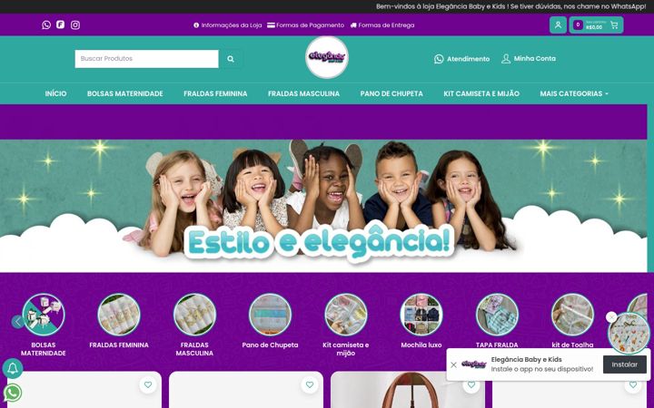 Screenshot stránky eleganciababyekids.com.br