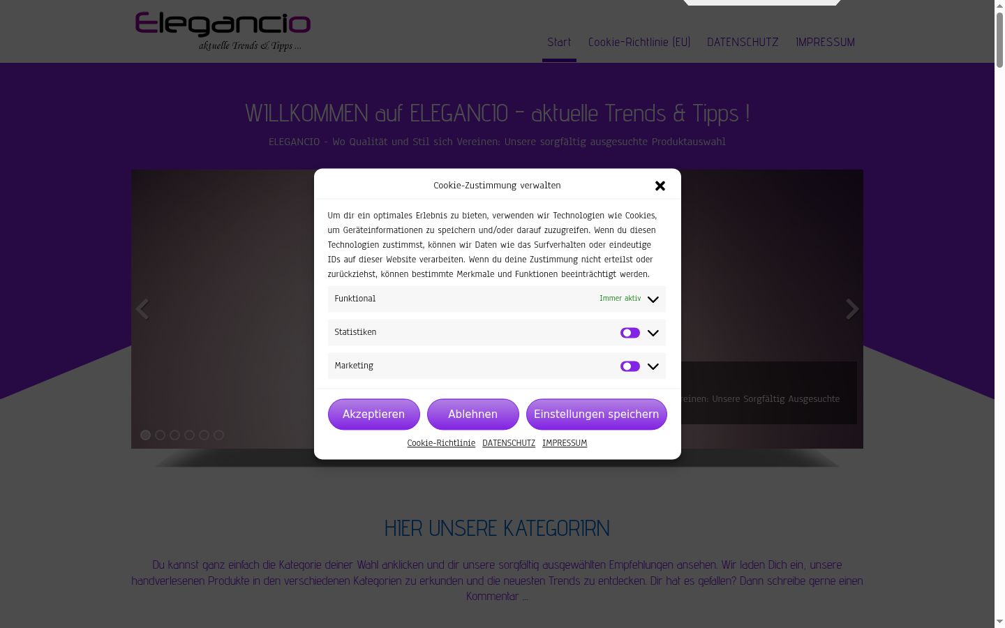 Captura de ecrã do banner de consentimento apresentado antes de qualquer interação