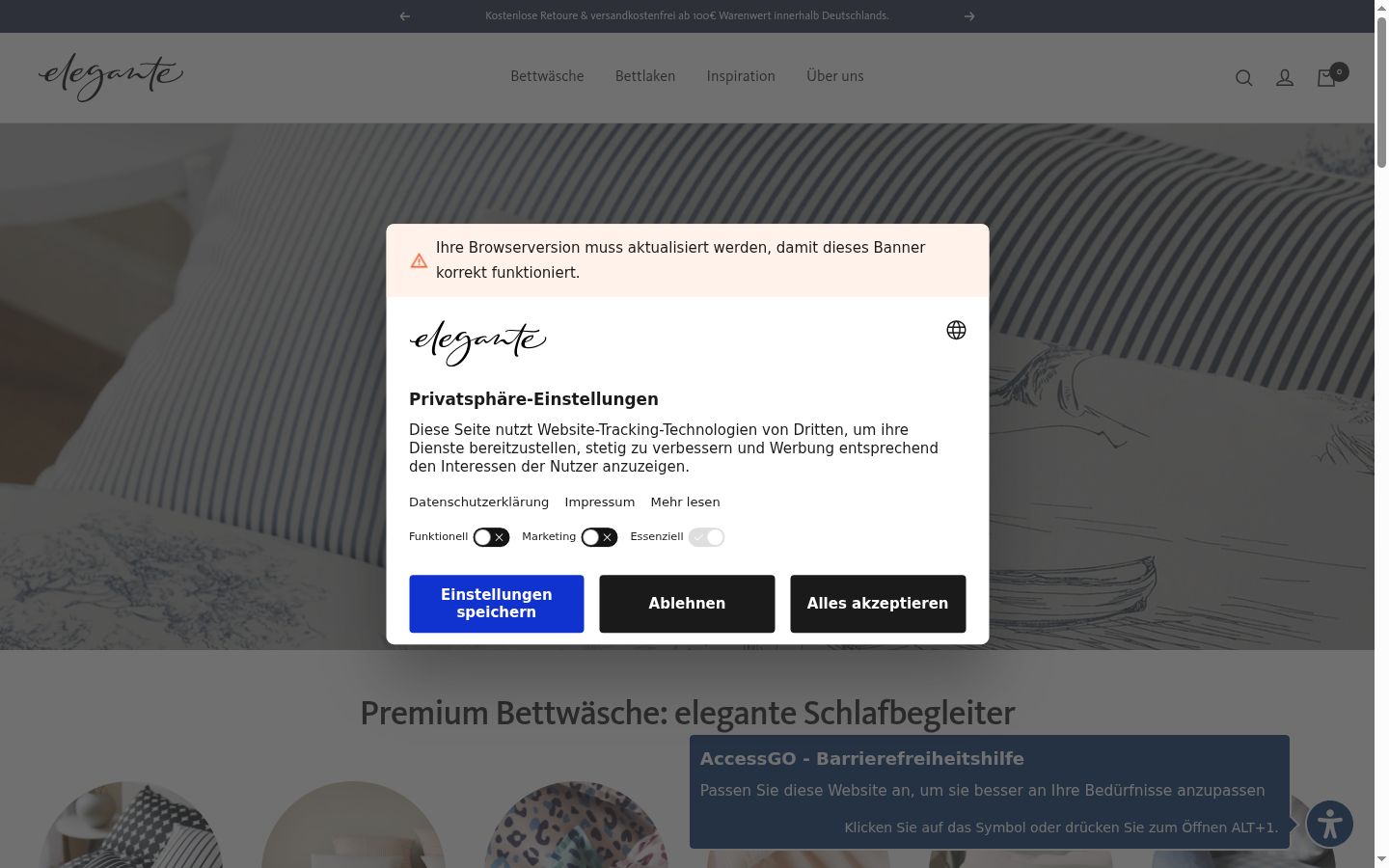 Sutikimo reklamjuostės, rodytos prieš bet kokią sąveiką, ekrano kopija
