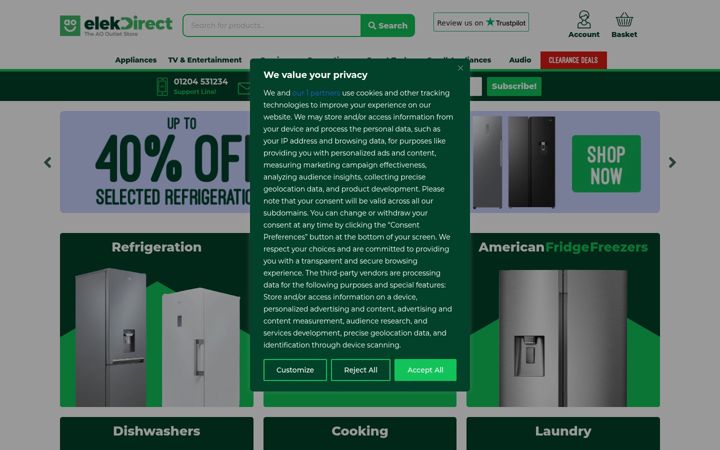 Ekrānuzņēmums no elekdirect.co.uk