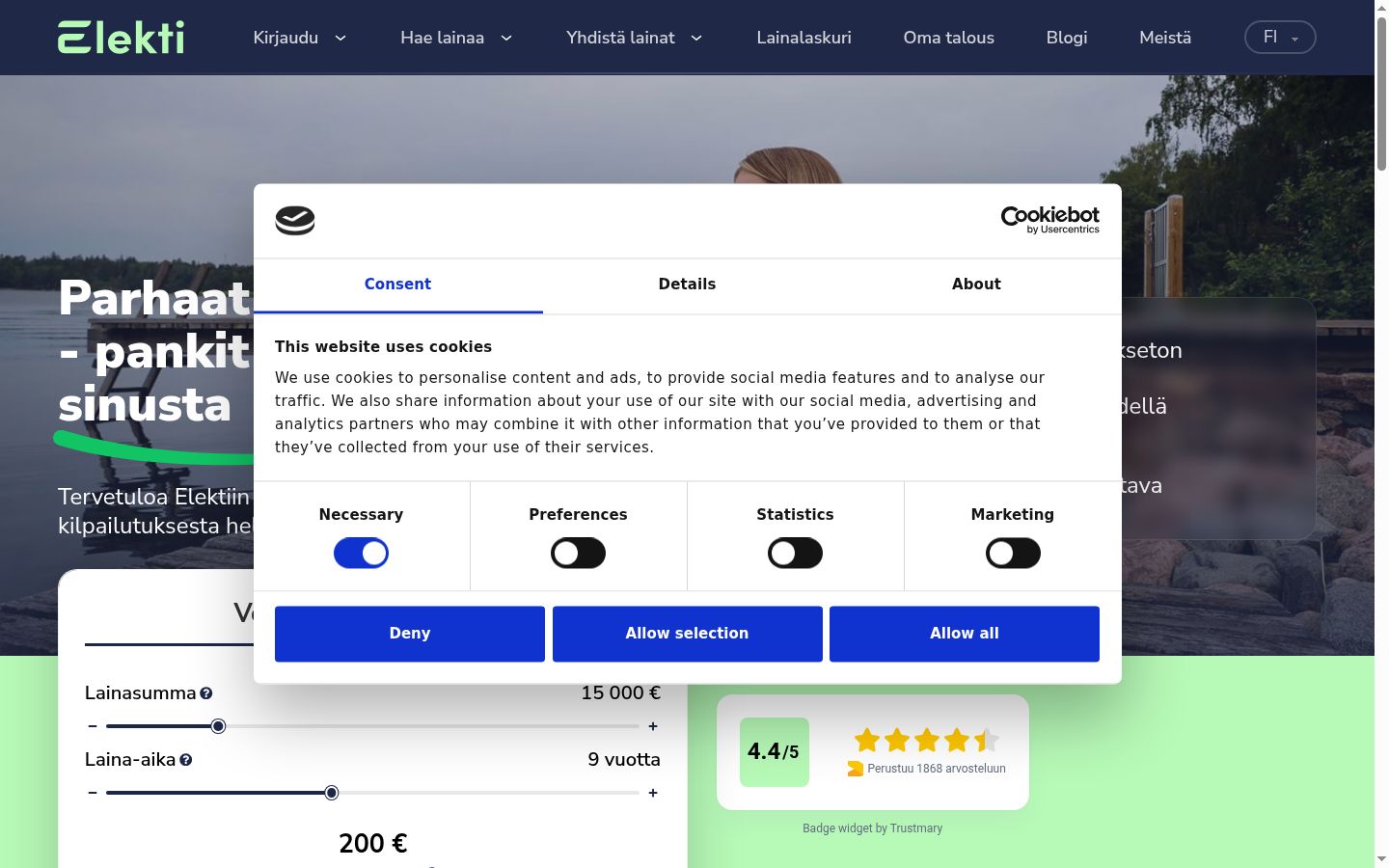 Screenshot del banner di consenso mostrato prima di qualsiasi interazione