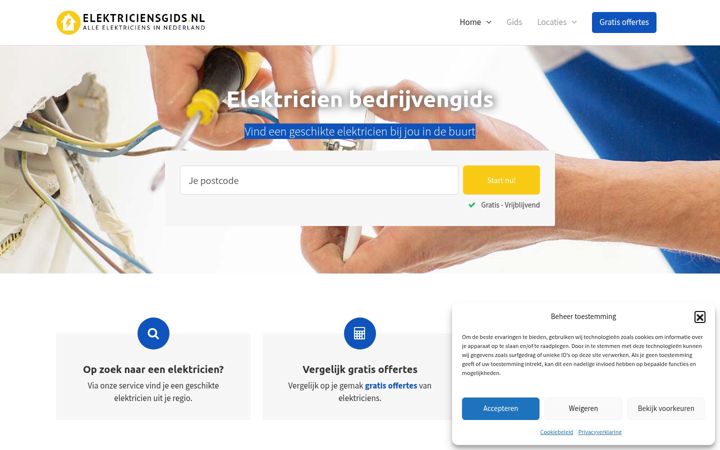 Skærmbillede af elektriciensgids.nl