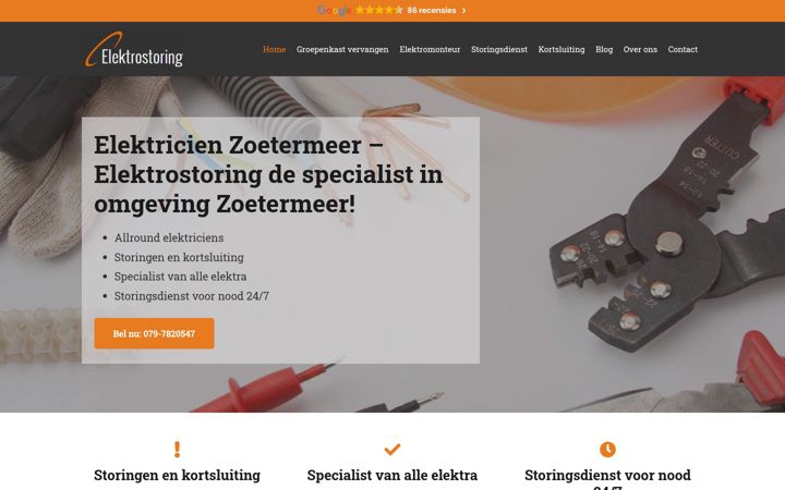 Screenshot ta' elektricienszoetermeer.nl