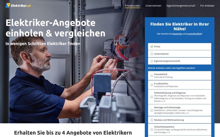 Zrzut ekranu elektriker.at