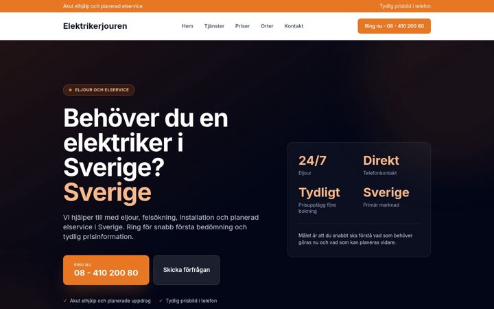 Snímek obrazovky elektrikerjouren.se