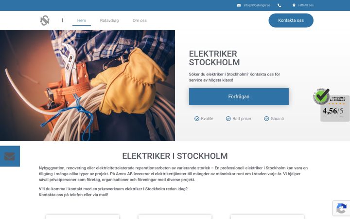 Snímek obrazovky elektrikernistockholm.se