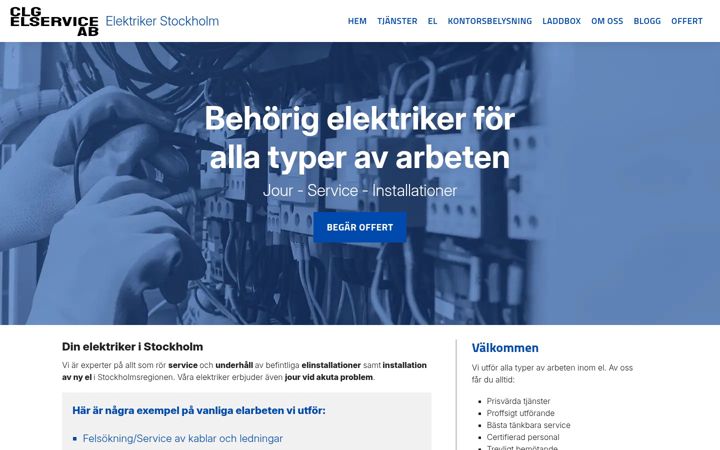 Screenshot of elektrikerstockholm.nu