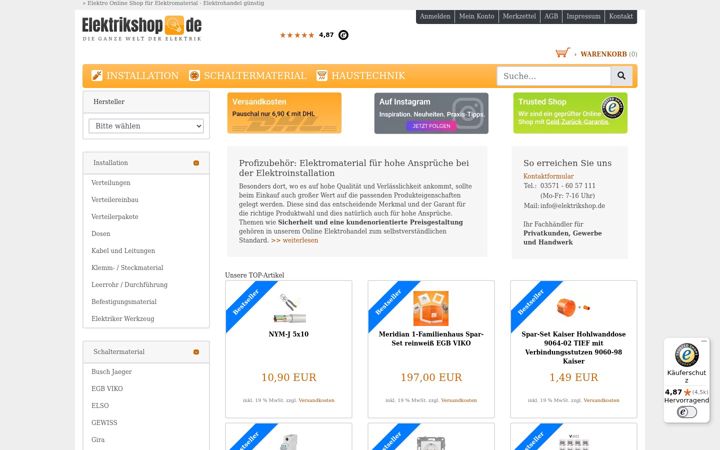Skjámynd af elektrikshop.de