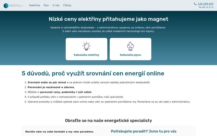 Snímek obrazovky elektrina.cz