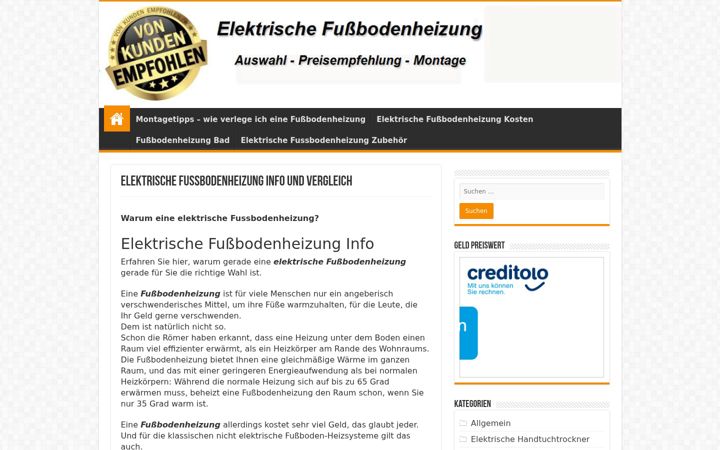 Captura de pantalla de elektrische-fussbodenheizung.info