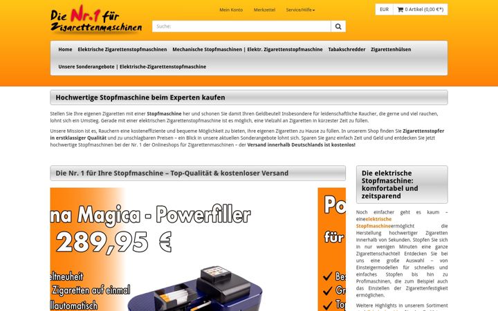 Screenshot of elektrische-zigarettenstopfmaschine.com