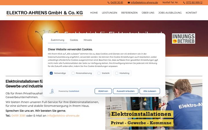 Skjámynd af elektro-ahrens.de