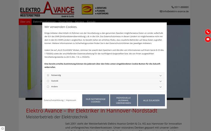 Skjámynd af elektro-avance.de