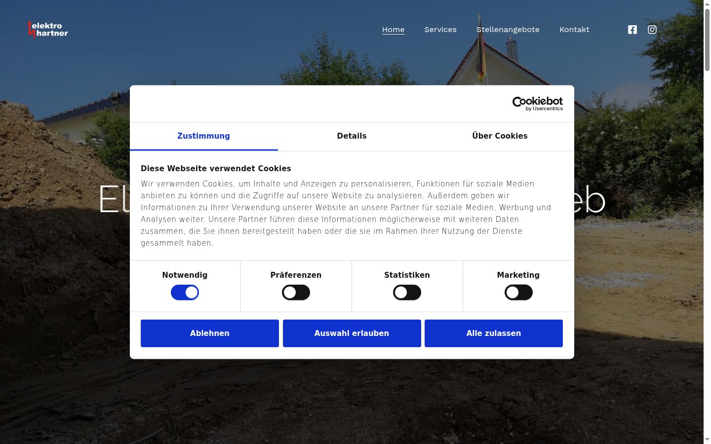 Screenshot del banner di consenso mostrato prima di qualsiasi interazione