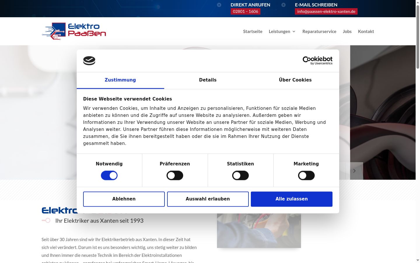 Captura de pantalla del banner de consentimiento mostrado antes de cualquier interacción