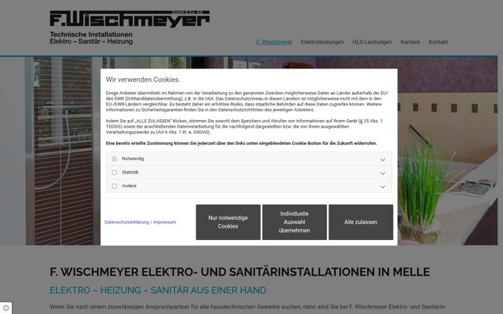 Ekraanipilt saidist elektro-sanitaer-wischmeyer-melle.de