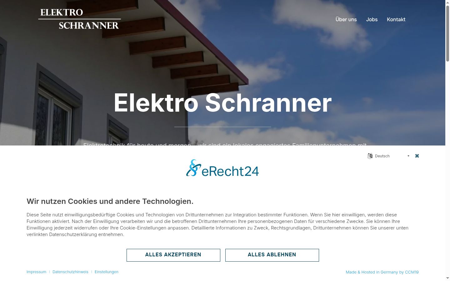 Captura de ecrã do banner de consentimento apresentado antes de qualquer interação