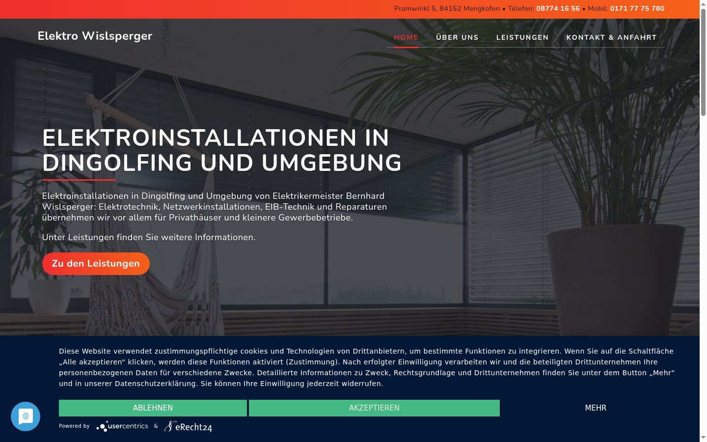 Screenshot des Einwilligungsbanners vor jeglicher Interaktion