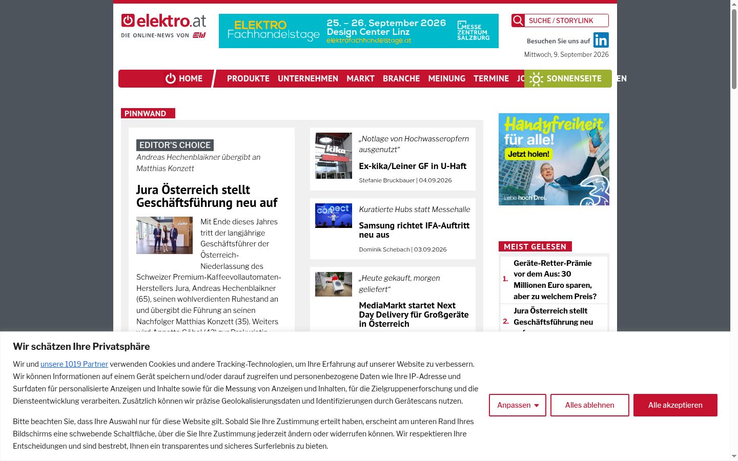 Képernyőkép a bármilyen interakció előtt megjelenő hozzájárulási bannerről
