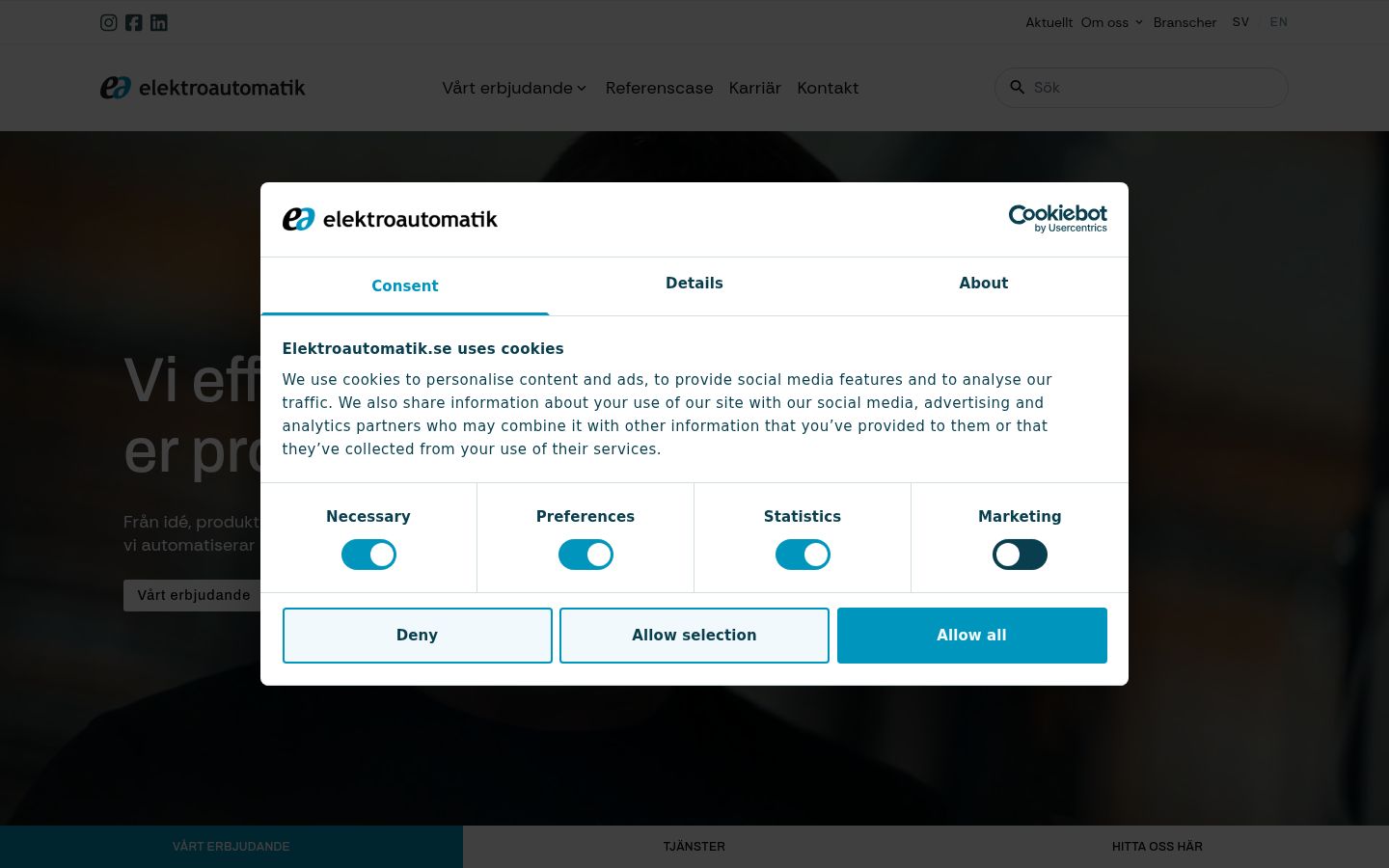 Screenshot del banner di consenso mostrato prima di qualsiasi interazione